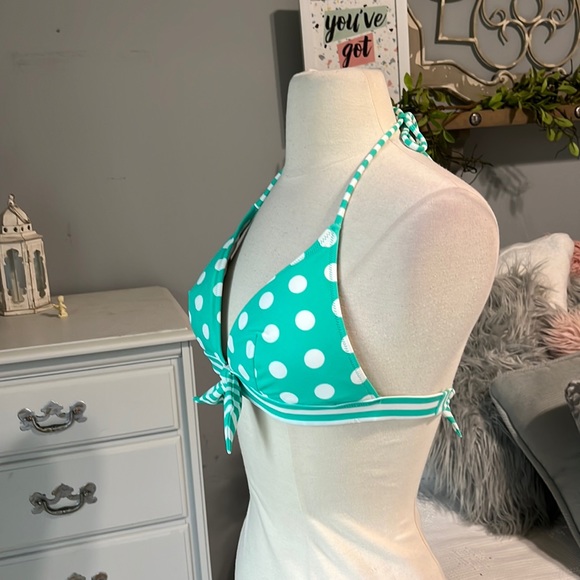 Victoria Secret Bikini Top Swimsuit Polka Dot Medium Green White  Tie Back - Picture 10 of 16